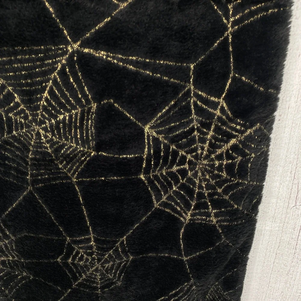 Christian Lacroix Table Runner 14x72 Black Gold Spiderweb Faux Fur Halloween